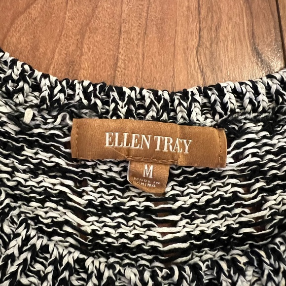 ELLEN TRACY Medium Scoop Neck Black & White Sleeveless Knit Top Cotton Stretch - Picture 7 of 7